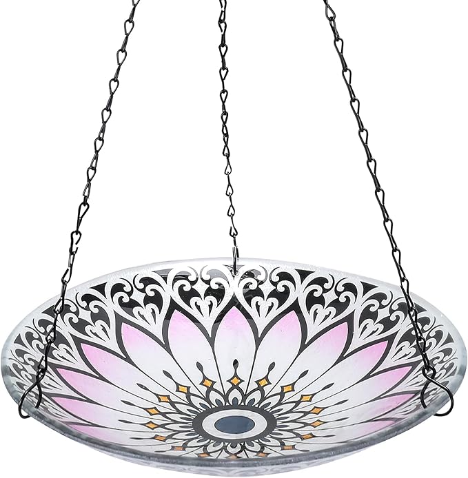 MUMTOP Hanging Bird Bath-Bird Baths for Outdoors - 12 Inch Glass Bird Water Bowl Bird Feeders for Outside, Garden, Lawn Yard Decor