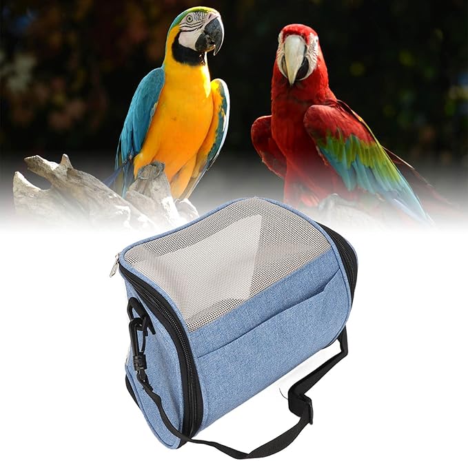 FLEXMAN Bird Carrier Bag, Portable Small Bird Travel Cage, Transparent Lightweight Breathable, Two Way Zipper Parrot Travel Cage with Side Pockets for Parrots, Birds, Hamsters, Small Lizards (Blue)