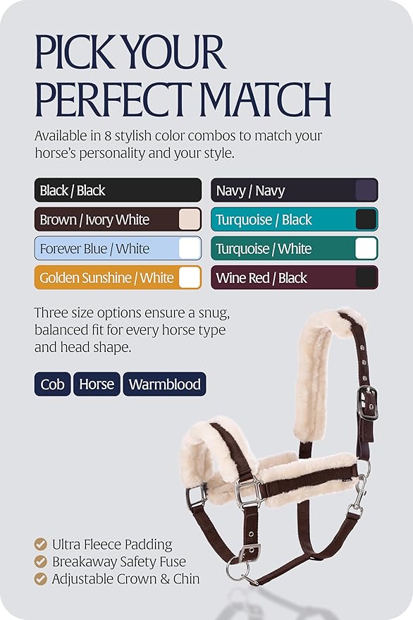 Equinavia Valkyrie Ultra Fleece Breakaway Horse Halter | Padded Fleece Adjustable Safety Halter with Nylon Webbing - Brown/Ivory White - Cob
