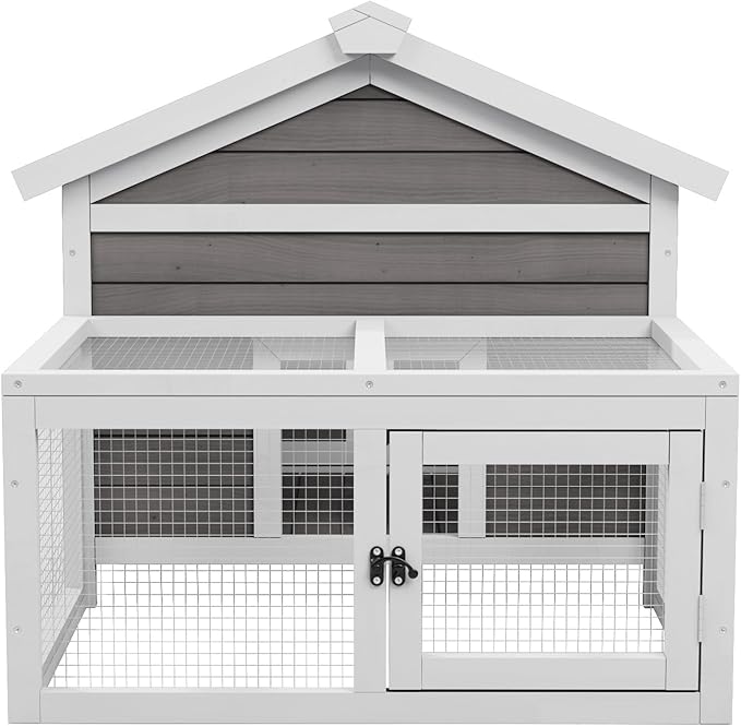 Wooden Chicken Coop Indoor and Outdoor,Hen House Poultry Pet Hutch with 2 Zone,Waterproof roof,Windows and Ventilation Door for Small Animals Habitat