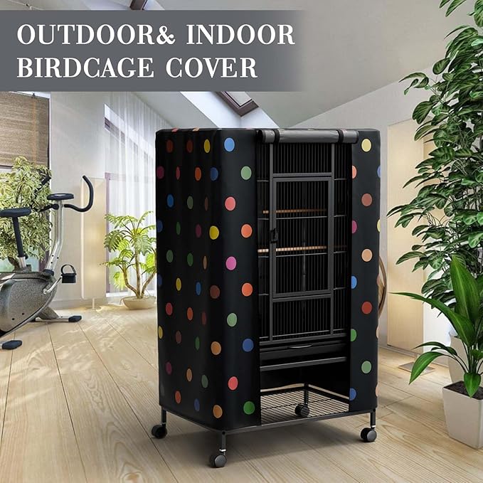 Tchvt Nighttime Bird Cage Covers with Zipper Panel Blackout Birdcage for Winter Universal Breathable Large Good Night Enclosure for Bird (Polka Dot, 33x23x41 inch)