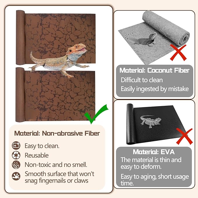 BNOSDM 2 PCS Reptile Carpet Mat Terrarium Liner Bedding Reptile Cage Mat Supplies for Tortoise Lizard Leopard Gecko Snake Chameleon 23.6’’ x 15.7’’