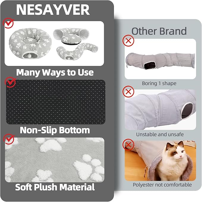 Cat Tunnel Bed - Christmas Tree Cat Dount Tunnel, Soft Plush Crinkle Collapsible Circle Cushion for Indoor Cats, Multifunctional Pet Cave Playground Toys Small Large Kitty Rabbit Puppy Ferret