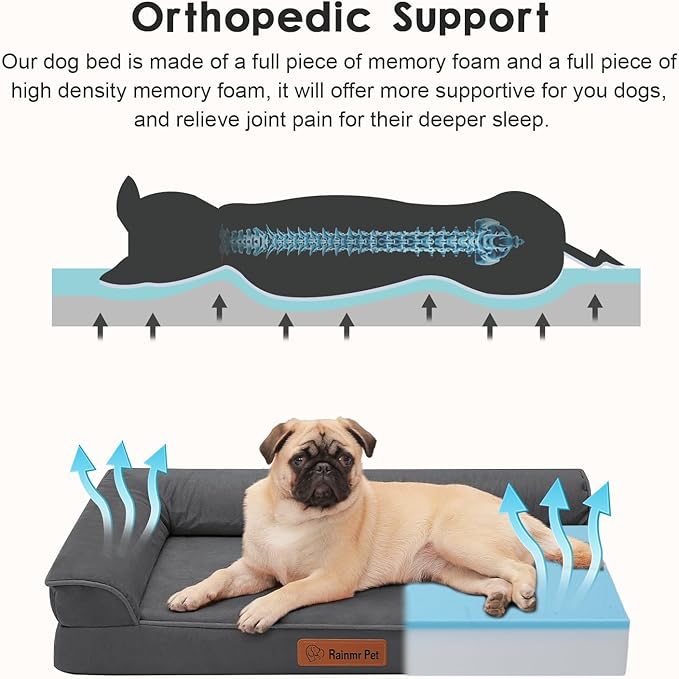 Chew Proof Dog Bed, 3" Memory Foam Dog Bed for Small and Medium Dogs, Removable and Washable Microsuede Cover, Waterproof Liner, Nonskid Bottom, 35x23 Inches M Dark Grey