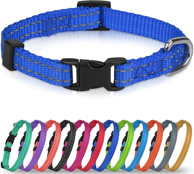 Joytale Small Dog Collar, Reflective and Adjustable Nylon Collar with Quick-Release Buckle, Lightweight No-Choke Design for Puppy and Extra Small Dogs, Navy Blue, XS