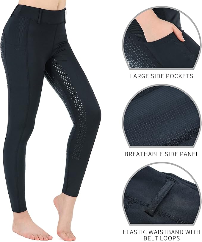 beroy Horse Riding -Pants Women Equestrian-Breeches - Ladies Training Horseback Riding Tights Full Seat Silicone Pockets