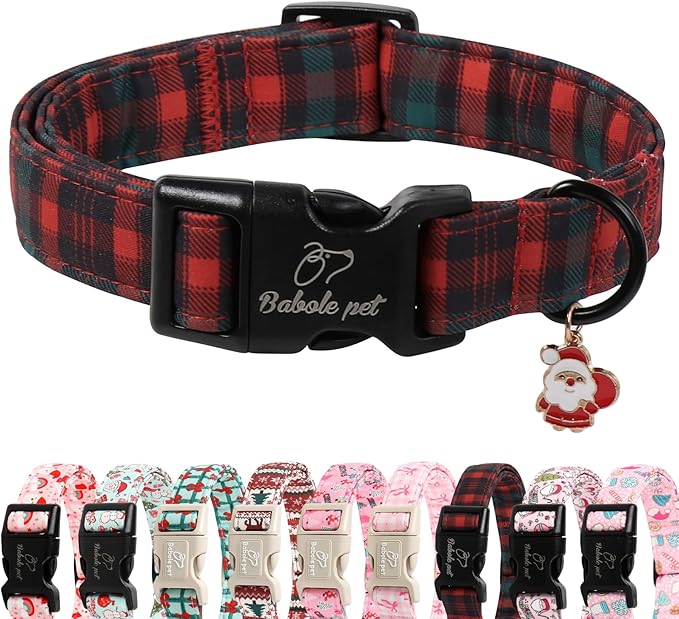 Christmas Dog Collar for Small Dogs - Vintage Red Green Tartan Christmas Collars for Dogs, Soft Adjustable Winter Holiday Dog Collars with Quick Release Buckle S