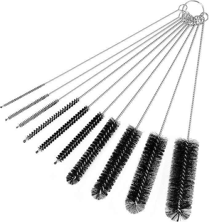 CiaraQ Bottle Cleaning Brushes, 9.8 Inch Nylon Tube Brush Set, Cleaner for Narrow Neck Bottles Cups with Hook, Set of 10pcs