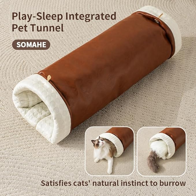 Cat Beds for Indoor Cats Dog Bed for Small Dogs 5 in 1 Function - Leather Mats Bed Cave Pillow Pad for Puppy & Kitten Four-Season 27.5 * 35.4inch Brown