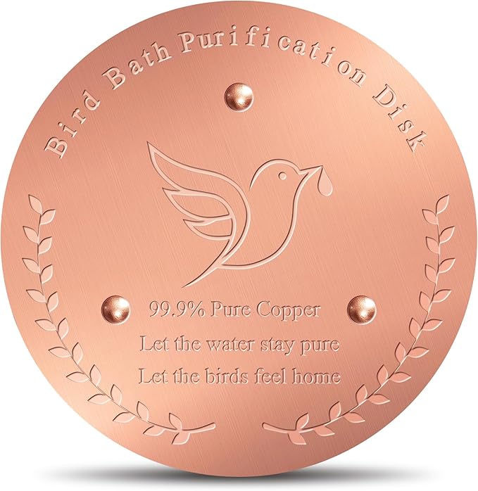 Bird Bath Copper Disk, Sturdy 1mm 99.9% Pure Copper Disk, Triple-Point Support Ensures Clean Water Year-Round, Fits Most Outdoor Birdbath Bowls (1)
