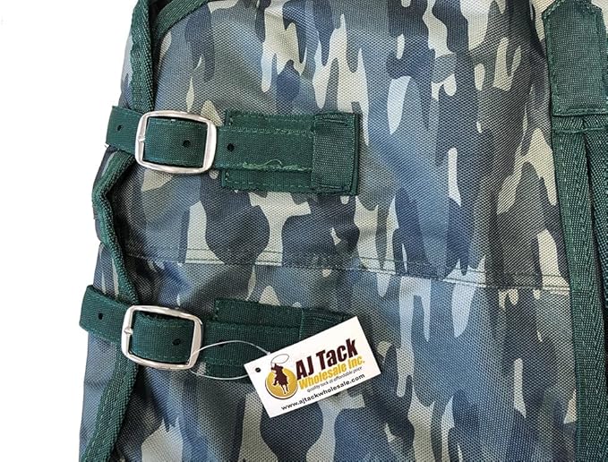 AJ Tack 1200D Waterproof Winter Horse Blanket with Hood - 400g Heavyweight Turnout with Fleece Collar, Shoulder Gussets & Tail Flap - Camouflage 72"