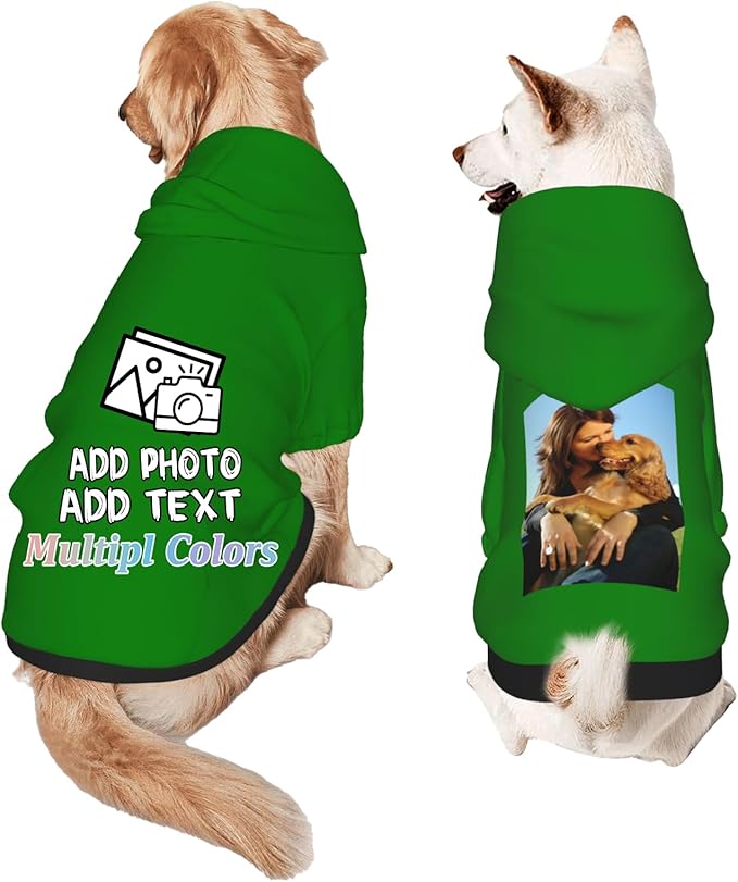 Custom Dog Hoodie Add Your Design Soft & Warm Personalized Photo Text Logo Name Dog Clothes for Puppy Sweatshirt Hooded for Small Medium Large Dogs Girl/Boy Cats Green