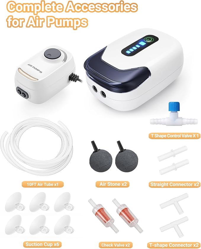 Aquarium Air Pump Accessories Kit with Standard Tubing, Air Stones, Check Valves, Suction Cups and Connectors.(10 Ft. Tubing/2 Air Stone)