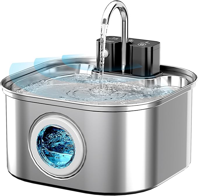 Wireless Cat Water Fountain Stainless Steel 3.2L/108oz, Battery Operated Pet Fountain with 3 Modes, Cordless Pet Water Dispenser for Cats and Dogs