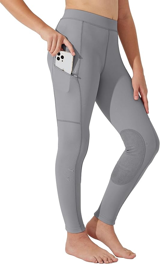 Willit Girls Horse Riding Pants Tights Kids Equestrian Breeches Knee-Patch Youth Schooling Tights Zipper Pockets