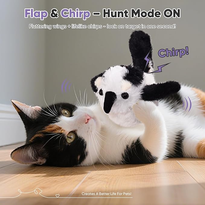 Petbobi Cat Toys Flapping Bird– Interactive Bird Cat Toy with Flapping Wings and Chirping Sounds, USB Rechargeable Motion-Activated Catnip Toy for Indoor Cats & Kittens (Non-Flying)