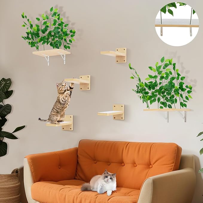 Cat Wall Shelves with 4 Steps and Perches - Cat Wall Furniture for Cats and Kittens - Indoor Climbing, Scratching and Relaxing Playground