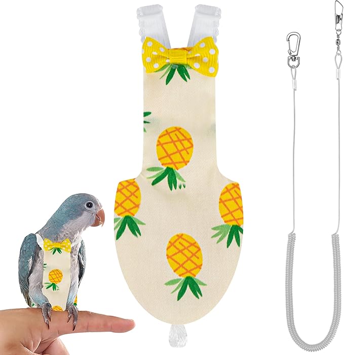 Bird Diaper Parrot Flight Suite with Flying Leash, Bird Clothes for Parrots, Conures, Monk Parakeets, Quaker Parrots, Green-Cheeked Conure, Black-Headed Caique, Chick, Ducks (Medium)