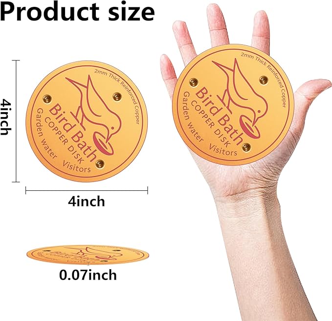 2 Pcs Bird Bath Copper Disk, 2mm Thick Reinforced Copper Cleaning Disk with Triple-Point Support, Purify Water All Year Round, Universal Fit for Outdoor Birdbaths, Bowl