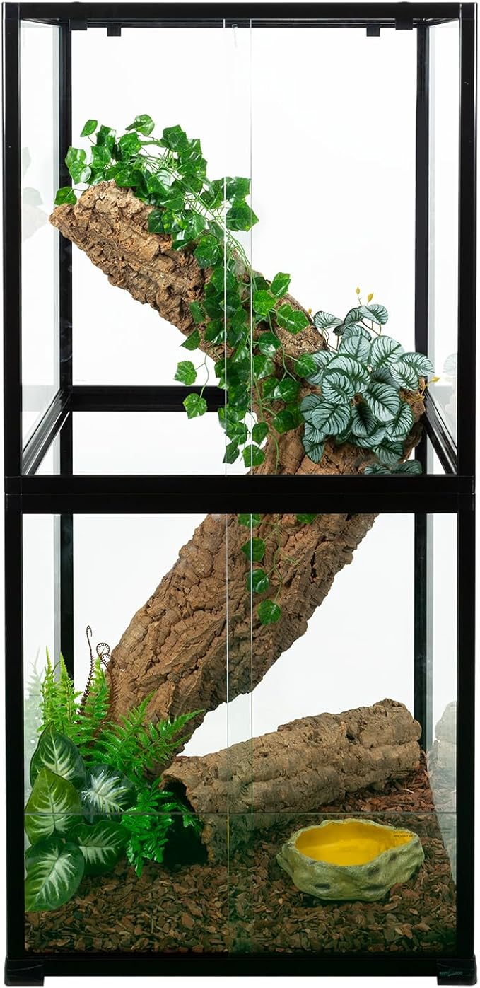 REPTIZOO 120 Gallon Tall Reptile Terrarium 24" x 24" x 48" Large Tempered Glass Reptile Tank, Front Opening Chameleon Cage with Top Screen Ventilation(Knock-Down)