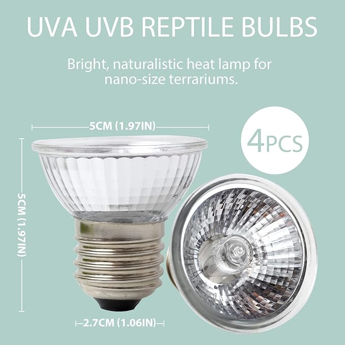 LUCKY HERP 4 Pack 50W UVA UVB Reptile Light Bulbs, Heat Lamp Bulbs for Reptiles and Amphibians, Basking Light Bulb for Turtle, Bearded Dragon, Lizard Heating Use