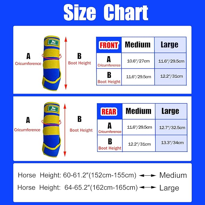 Equine Sport Horse Boots Set of 4 – Neoprene Leg Protection with Durable Hook & Loop Straps, Breathable & Comfortable Fit for Training, Riding, and Performance（Blue, Medium）