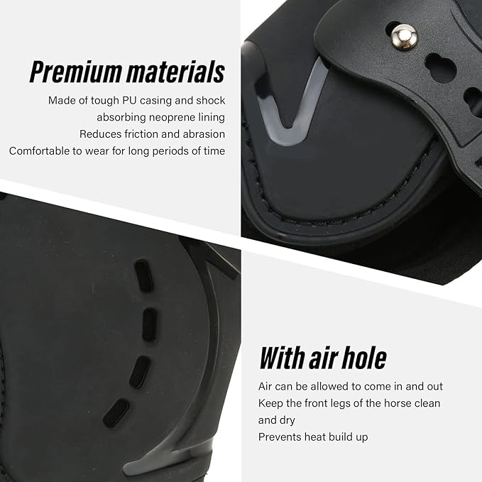 Horse Leg Guard, Horse Leg Protector Shock Absorption Breathable Open Front Tendon Boots for Jumping Show Riding, PU Shell Front Back Wrap Protective Boots Guards (L)