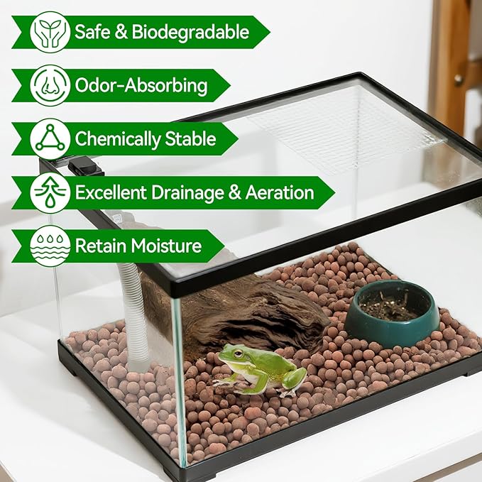 Halatool Reptile Substrate 4QT Leca Balls Terrarium Bedding Organic Hydroton Clay Pebbles Bioactive Drainage Layer for Terrariums & Vivariums Leopard Gecko Tortoise Frog Lizard Ball Python