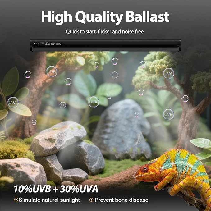 T5 HO 10.0 UVB Light for Reptiles, 39W Light Fixture Combo Kit with Switchable 5.0 & 10.0 UVB Output, 34" Fluorescent Tube UVA UVB Reptile Light for Reptile Eco-Tanks and Aquariums