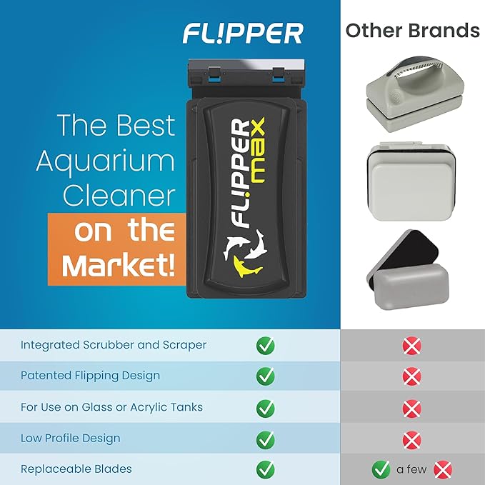 FLIPPER Max Magnetic Aquarium Glass Cleaner – 2-in-1 Scrubber and Scraper, Hands-Free Fish Tank Cleaner for Algae Removal, Safe for Glass and Acrylic Tanks up to 3/4" (19mm), Freshwater & Saltwater