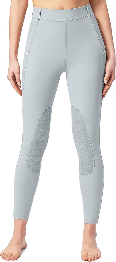 SANTINY Women's Horse Riding Pants with Zipper Pockets Knee-Patch Schooling Tights Equestrian Breeches for Women