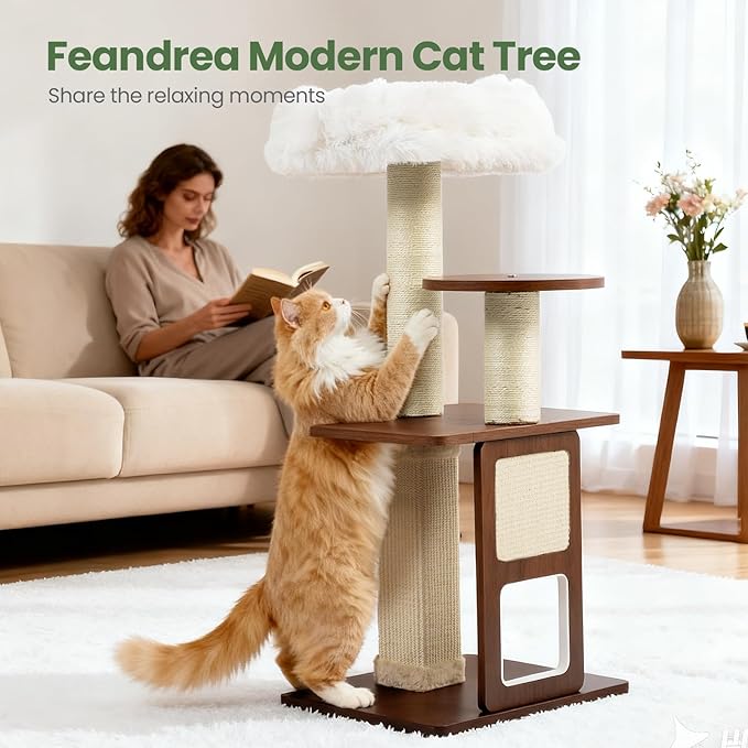 Cat Tree, 37.4-Inch Cat Tower with Plush Cozy Perch for Indoor Cats, Sturdy Tower with Fully Sisal-Wrapped Columns and Plush Toy Ball for Kitty Play,