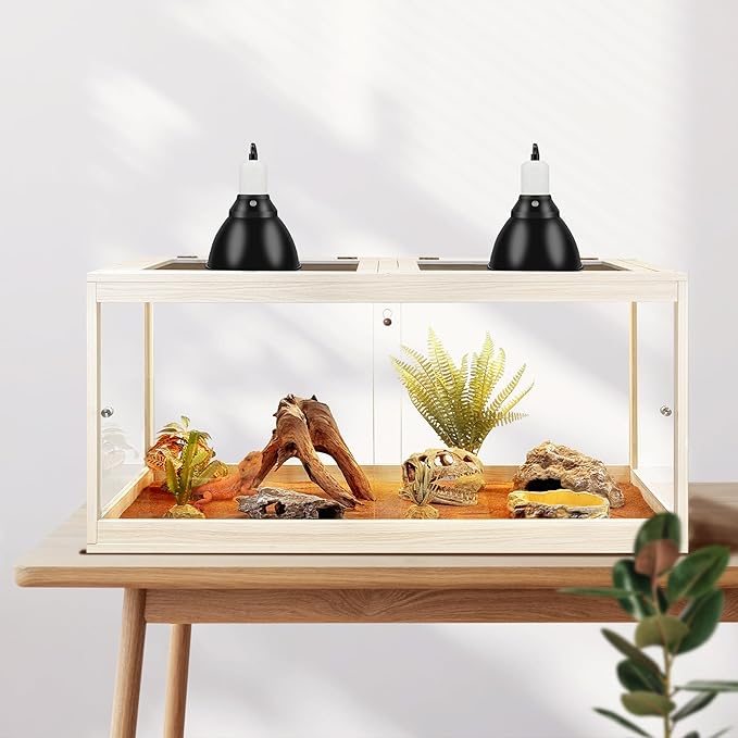 Prolee Tempered Glass Bearded Dragon Tank 37 Gallon, Lizard Tank, Reptile Tank with Metal Mesh Roof Door, Snake Tank with Lock Design, 32" Long, Oak