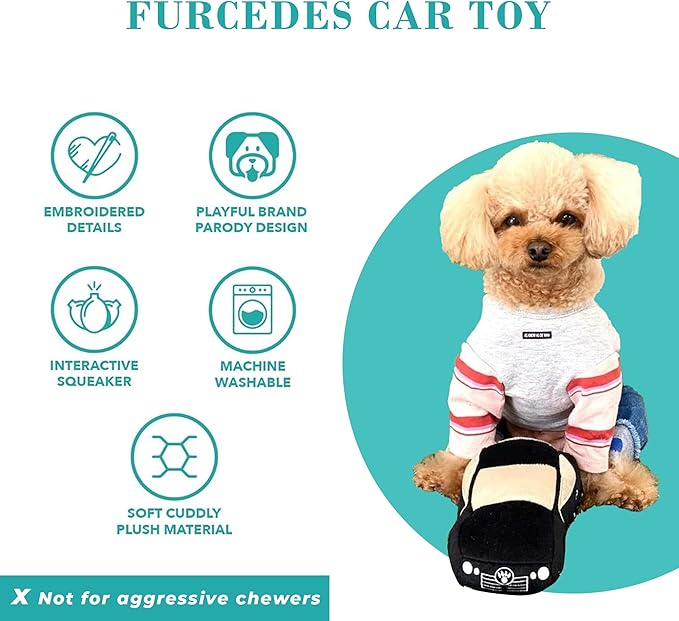 Haute Diggity Dog Furcedes Car Toy, Plush Designer Dog Toys with Interactive Squeaker, Stimulating Pet Enrichment, Machine-Washable & Safe Materials for All Breeds, One Size
