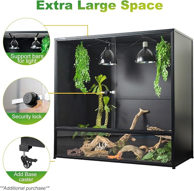 230 Gallon Bearded Dragon Tank, 48"x24"x46" Reptile Terrarium with Mesh Top Cover and PVC Side Panels, Front Sliding Glass Door with Combination Lock, Tall Enclosure for Ball Python, Snake, Lizard