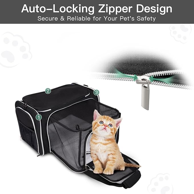 BAGLHER Cat Carrier Bag,Airline Approved Pet Carrier Soft Side Pet Travel 5 Sides Open Doors 3 Sides Expandable Foldable Dog Carrier with Fleece Pad