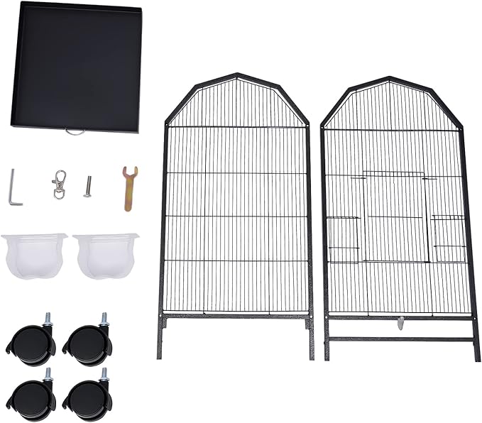 40 Inch Bird Cage with Play Open Top & Lockable Rolling Stand, Medium Birdcage for Parrot Lovebirds Finches Canaries Parakeets Cockatiels Budgie Parrotlet Conures, Black
