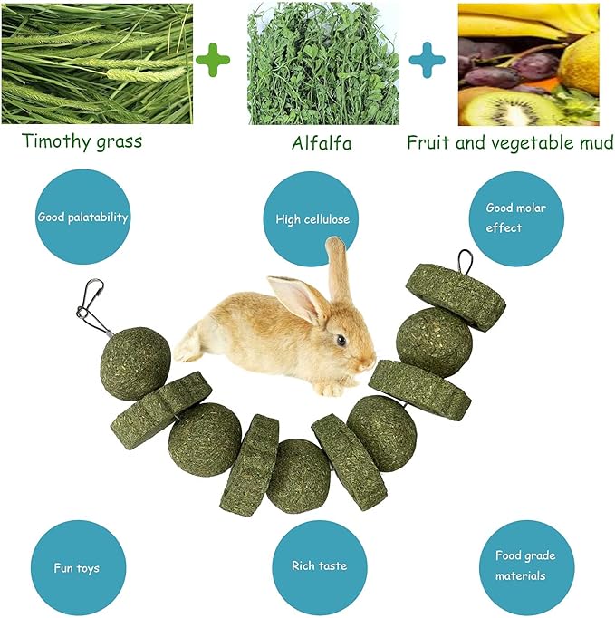 kathson 3Pcs Bunny Chew Toys Rabbit Chewing Toy for Teeth Grinding Chinchilla Treats Timothy Grass Cake Molar Balls for Guinea Pigs Hamsters Gerbils Rats Squirrels Playing Improve Pets Dental