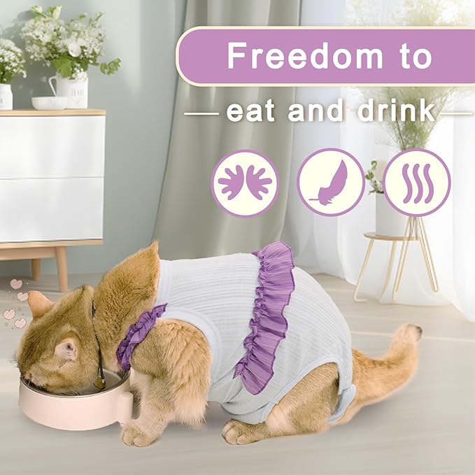 Cat Recovery Suit,Kitten Onesie After Surgery,E-Collar Alternative for Abdominal Wound and Skin Diseases,Soft Breathable Bodysuit After Spay（Blue-l）