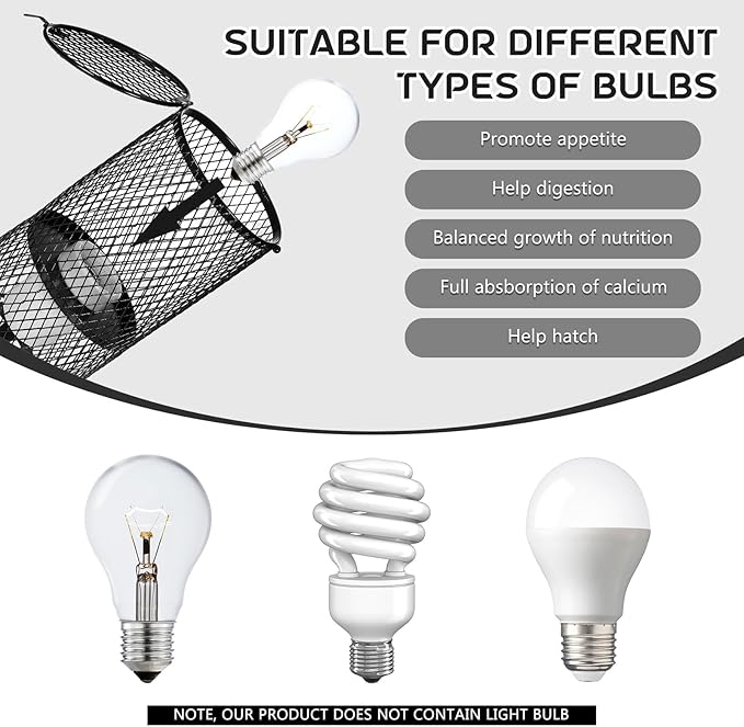 VIHOSE 6 Pcs Reptile Heat Lamp Guard with 150W Ceramic Heat Emitter Basking Anti Scald Heating Lamp Holder Mesh Cage Reptile Protection Lampshades for Lizard Snake Chick, Bulb Not Included