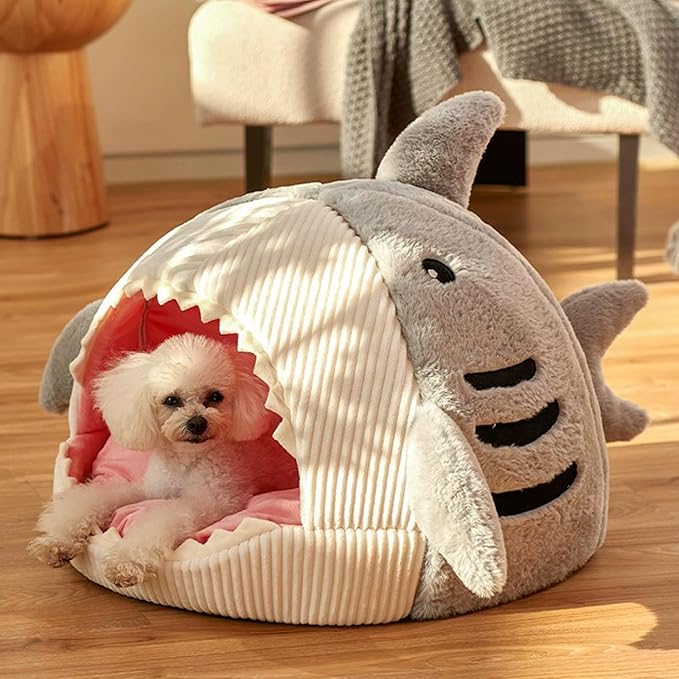 Shark Cat House, Shark Shaped Kennel, Kitten Bed Hideout House, Covered Shark Head Shaped Indoor Pet Nest for Cat, Small Dogs (Blue, S(15 * 13.8 * 12.6 in))