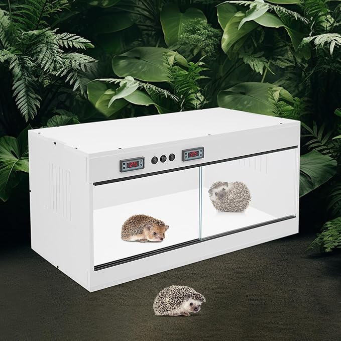 Reptile Terrarium with Dual Thermostat, 80x40x40cm PVC Habitat, 3X E27 Bulb Sockets, Glass Sliding Doors Reptile Breeding Boxf for Lizards, Snakes, Spiders (Black/White, 110V) (White)