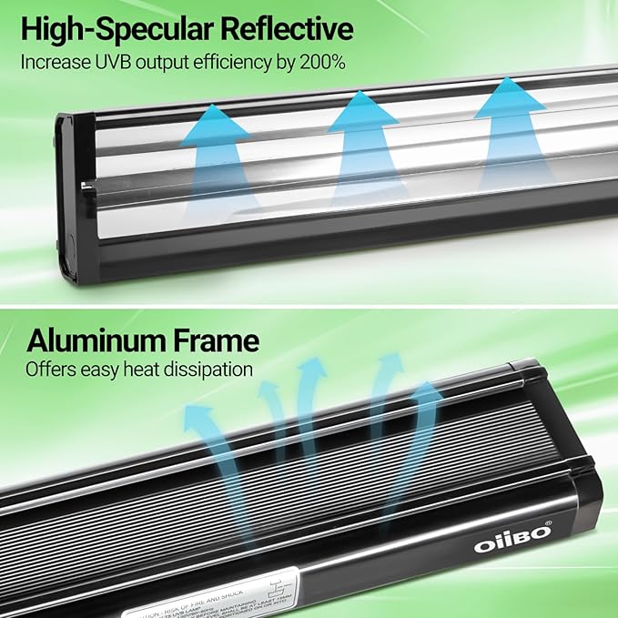 Oiibo T5 HO Reptile Light Fixture UVB Lighting Combo Kit, Reptiles Terrarium Lamp Hood Light Fixture Include UVB 5.0 Rainforest Reptile Light for Chameleon Arboreal Geckos Lizard (8W)