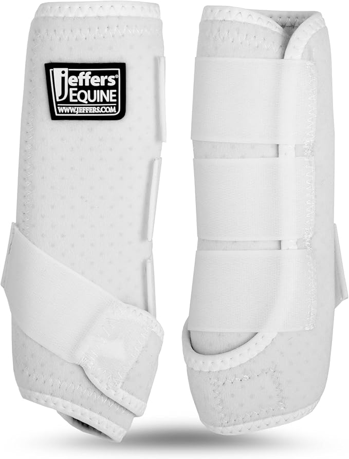 Jeffers Equine Protective Horse Boots 1 Pair White - Safe Neoprene Leg Guards & Comfortable Fit, Durable Strap Closures, Front & Hind Support, Equestrian Accessories for Travel & Riding - Large