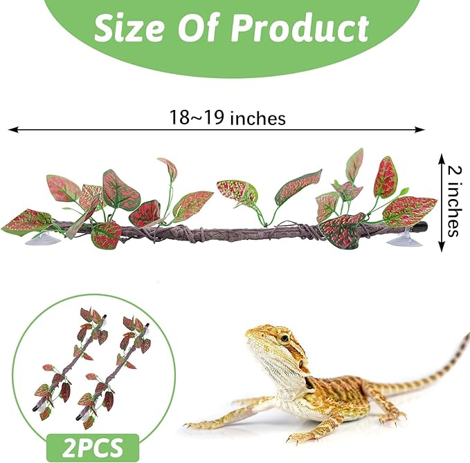 VCEPJH Reptile Climbing Branch Decor 2 Pcs Bendable Jungle Vine with Suction Cup Terrarium Plant Decoration for Gecko Bearded Dragons, Snake,Frogs, Chameleons Cage Accessories (I)