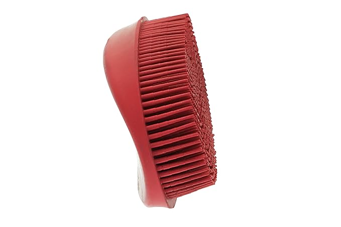 Grewal Equestrian Oval Face Grooming & Bathing Curry Brush for Horses, Dogs, Cats, & Other Pets - Very Soft Bristles (Red)