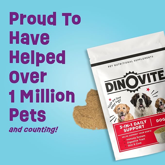 Dinovite Probiotic Supplement for Dogs, Omega 3, Hot Spot Relief, Skin & Coat Supplement, 90 Day Supply for Large Dogs