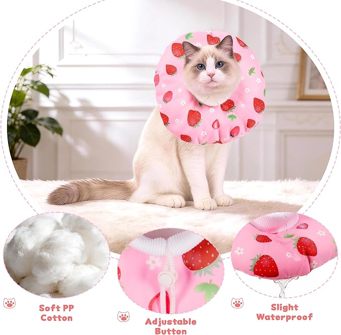 Cat Cone Collar Soft, Medium Waterproof Cat Recovery Collar for Wound Healing After Surgery or Neutering Alternative to Elizabethan Collars Medical Neck Cone for Cats and Puppies, Pink