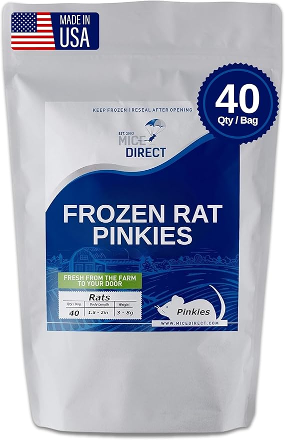 MiceDirect Frozen Pinkie Rat Food for Corn, Rat, King Snakes & Other repitles. (40 Count)