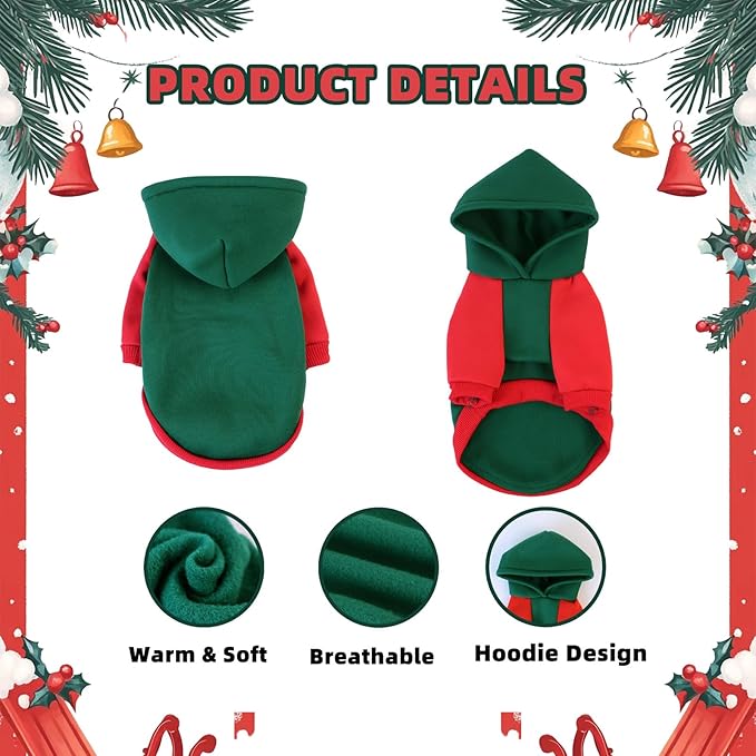 Custom Dog Hoodie, Personalized Sweatshirt with Photo Text Name Logo, Customized Hooded Sweater for Small Medium Large Dogs & Cats (Green + Red Border, Small)